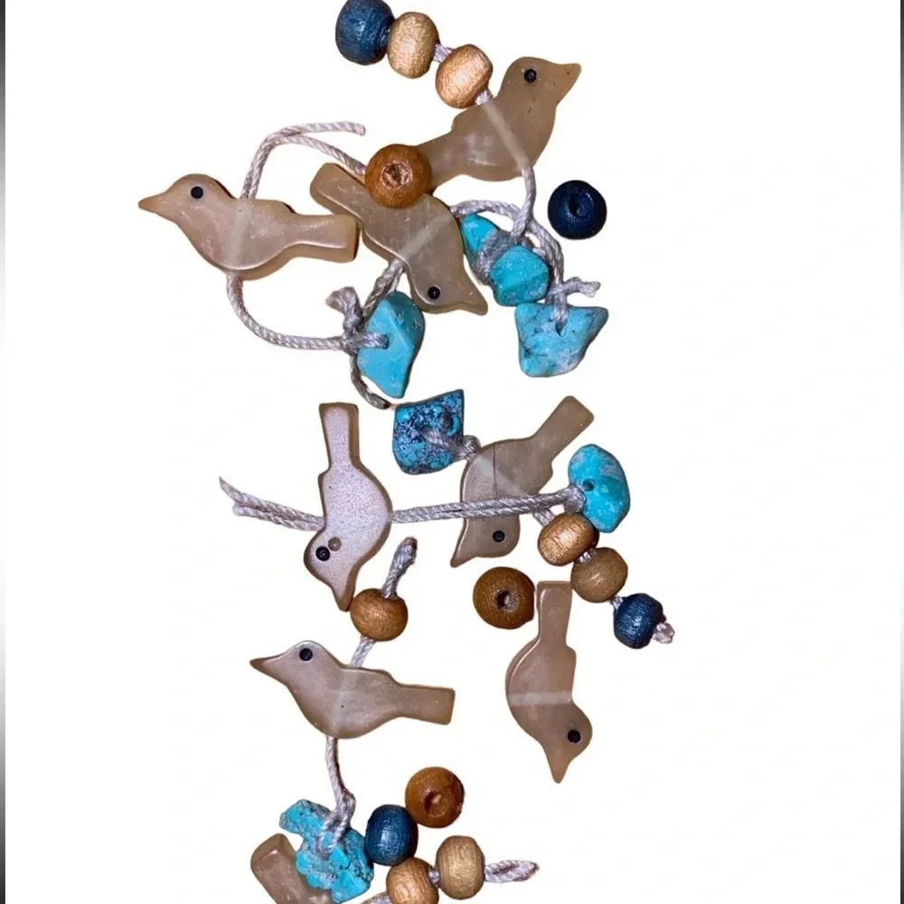 Native American Fetish Bird Mother of Pearl, Turquoise, and Wooden Beads